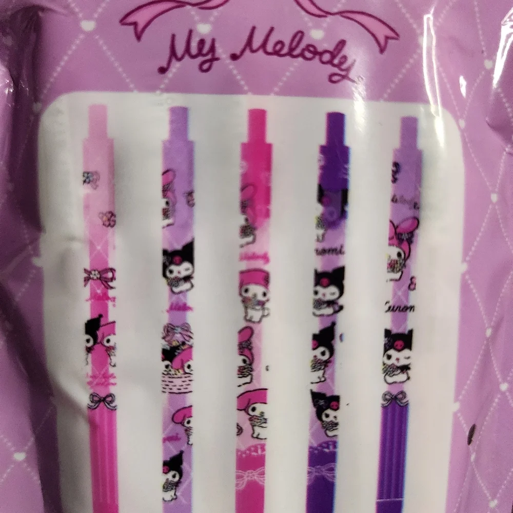 5pcs/set Cute Girl's Pink My Melody And Kuromi Gel Pen Black Ink 0.5mm School